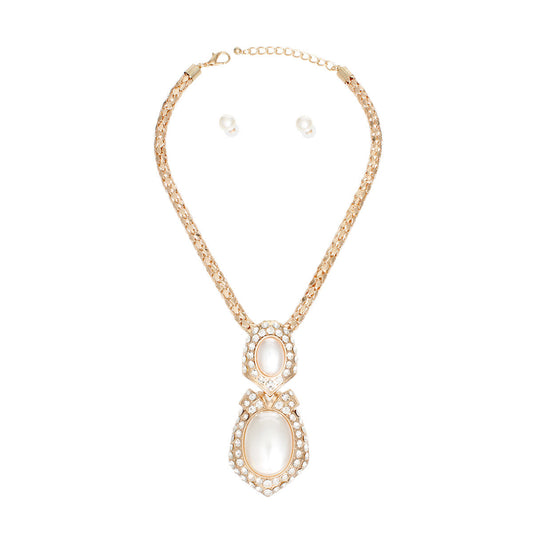 Gold Mesh Elegant Drop Pearl Necklace