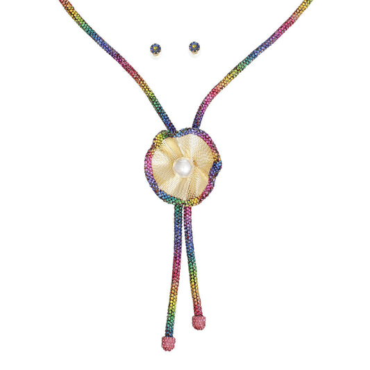 Bolo Necklace Rainbow Stone Pearl Set for Women
