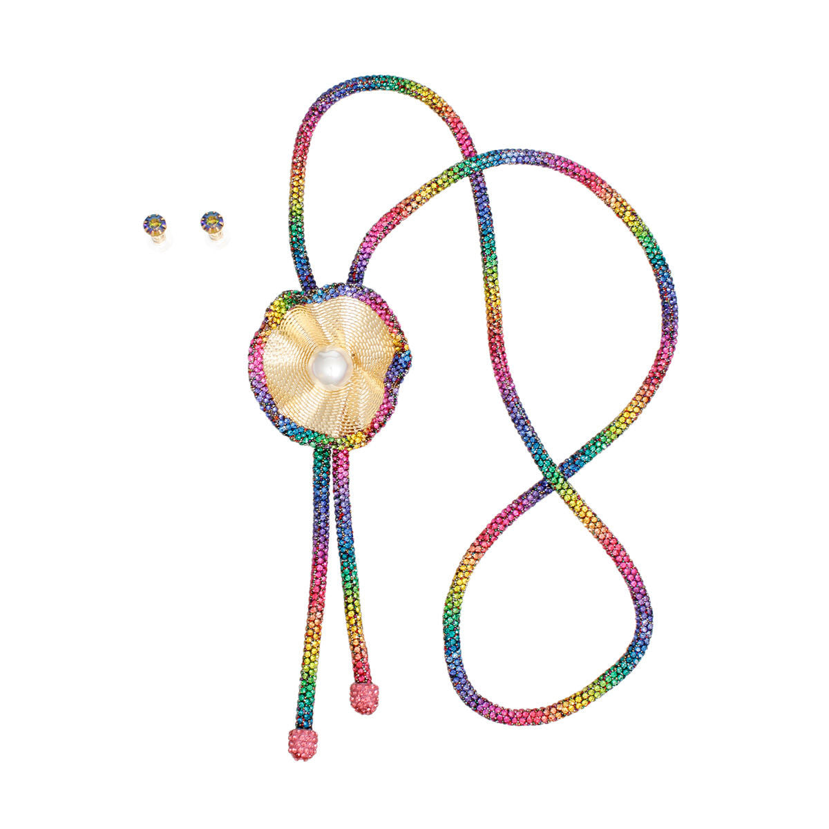 Bolo Necklace Rainbow Stone Pearl Set for Women