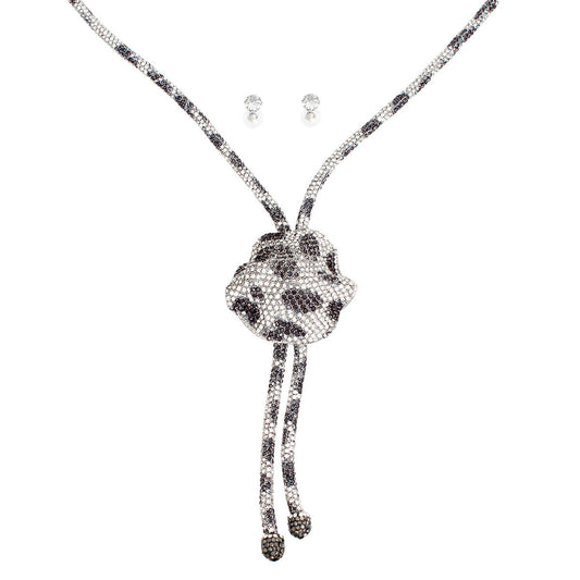 Bolo Necklace Silver Leopard Stone Set for Women