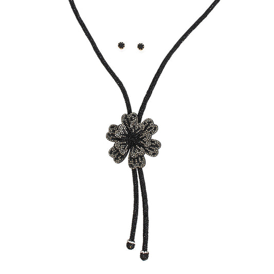 Bolo Necklace Black Stone Flower Set for Women
