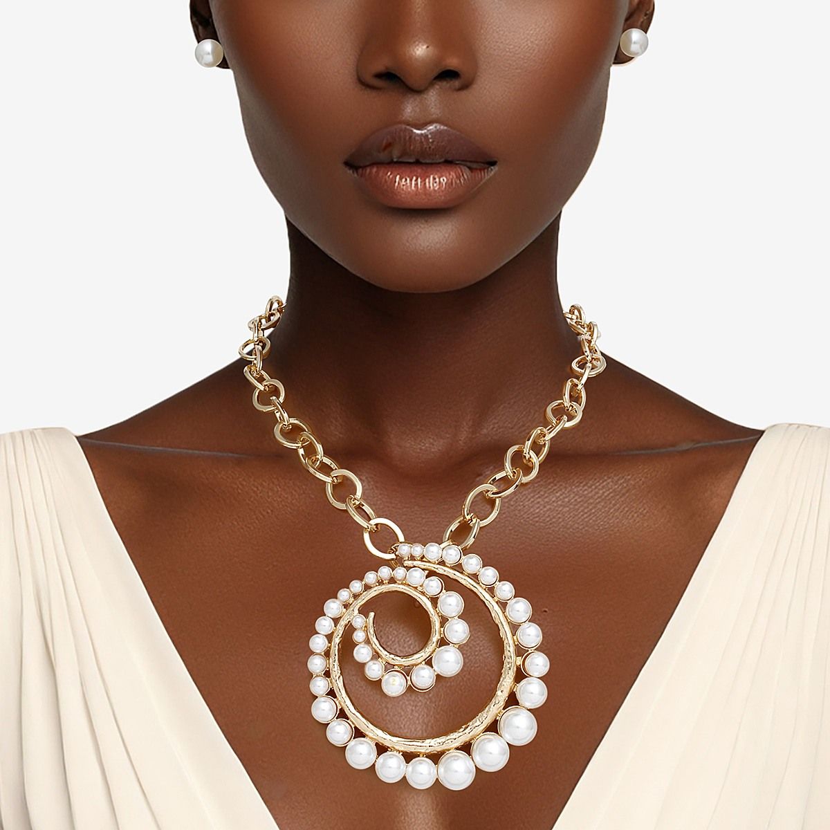 Pendant Spiral Pearl Gold Chain Modern Necklace
