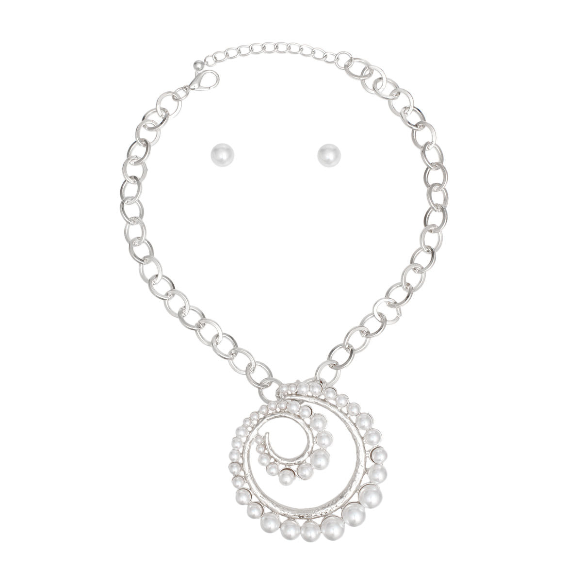 Pendant Spiral Pearl Silver Chain Modern Necklace