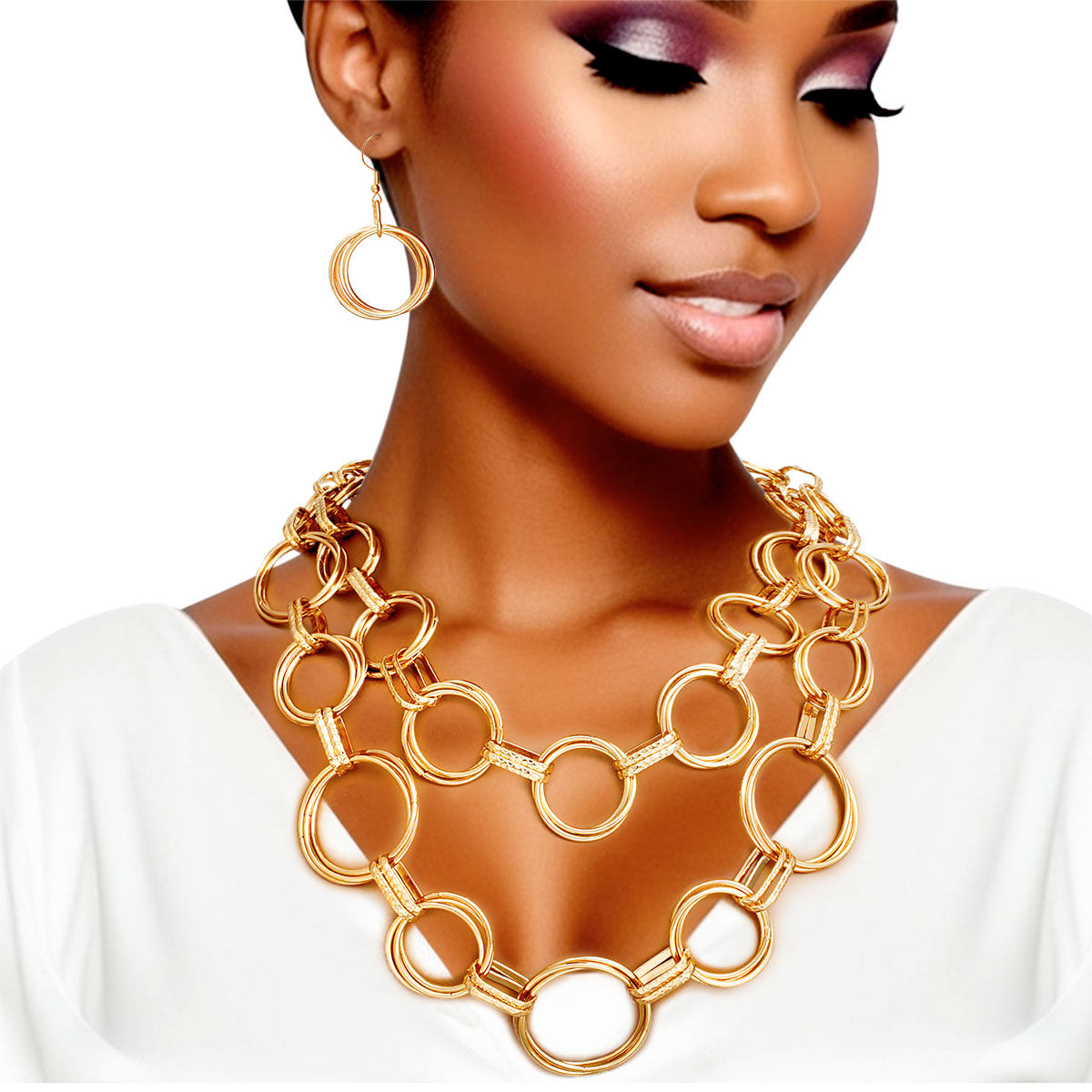 Necklace Gold Linked Rings Chain Set for Women