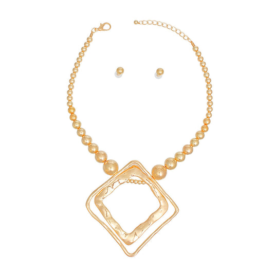 Pendant Necklace Gold Metal Diamond Set for Women