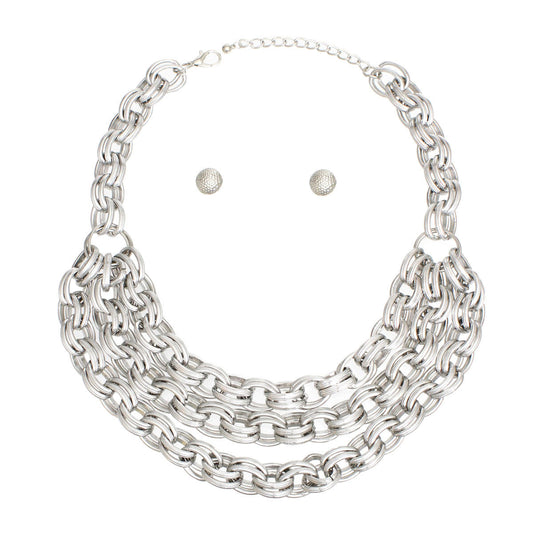 Necklace Silver Double Link Layered Set for Women