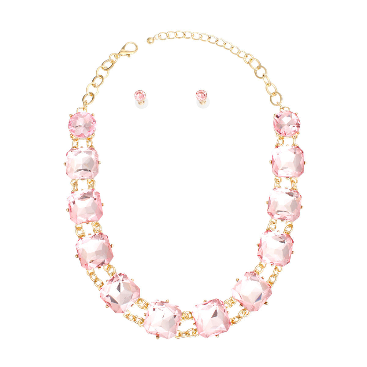 Necklace Light Pink Crystal Link Set for Women