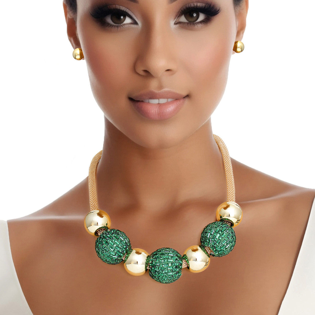 Necklace Green Disco Ball Bead Set for Women