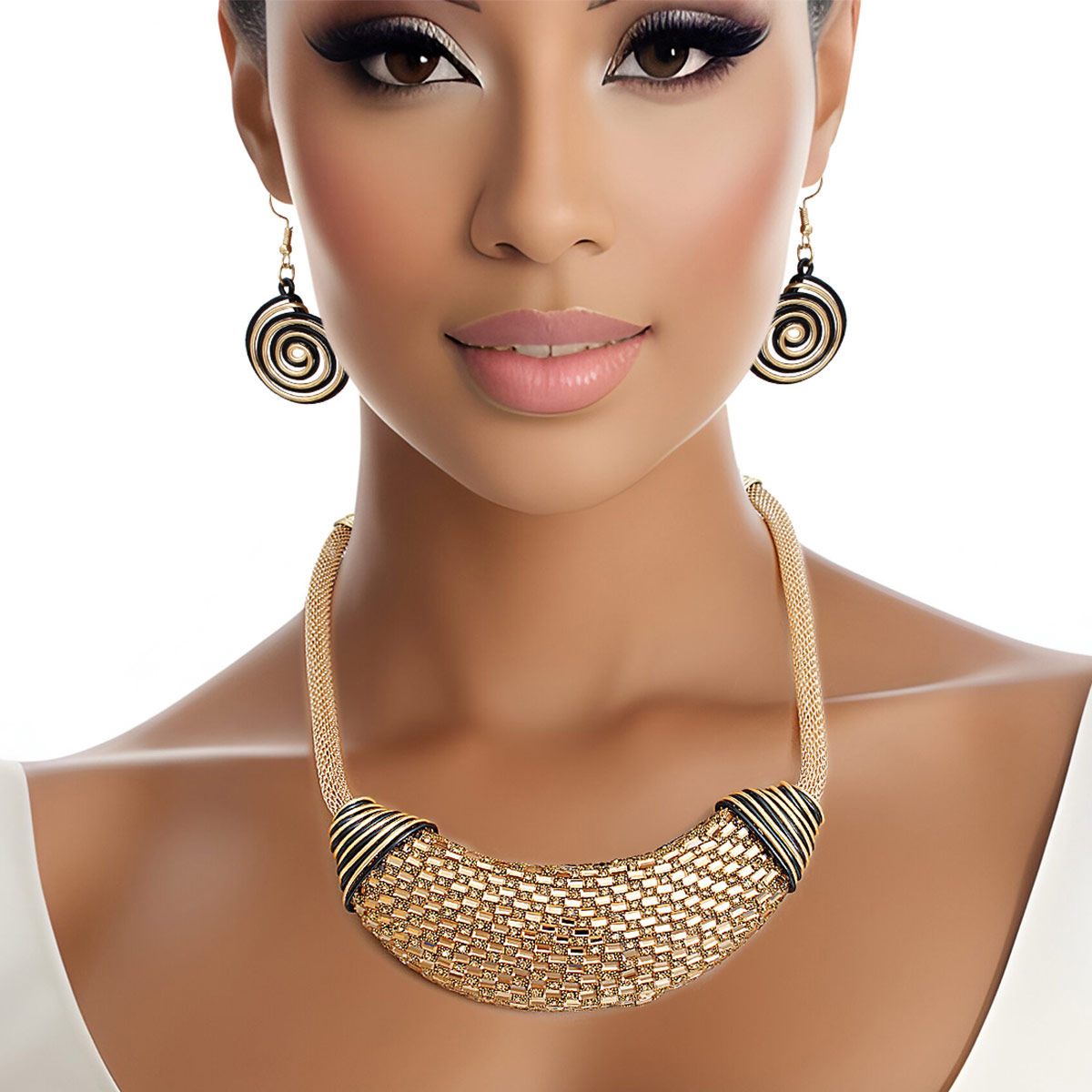 Necklace Gold Baguette Stone Bib Set for Women