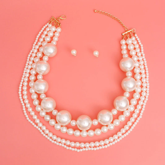 Pearl Necklace Cream Jumbo 4 Strand Set for Women