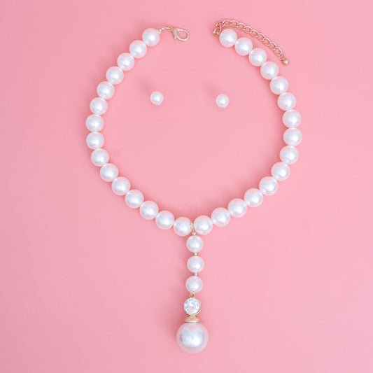 Necklace Cream Pearl Drop Pendant Set for Women