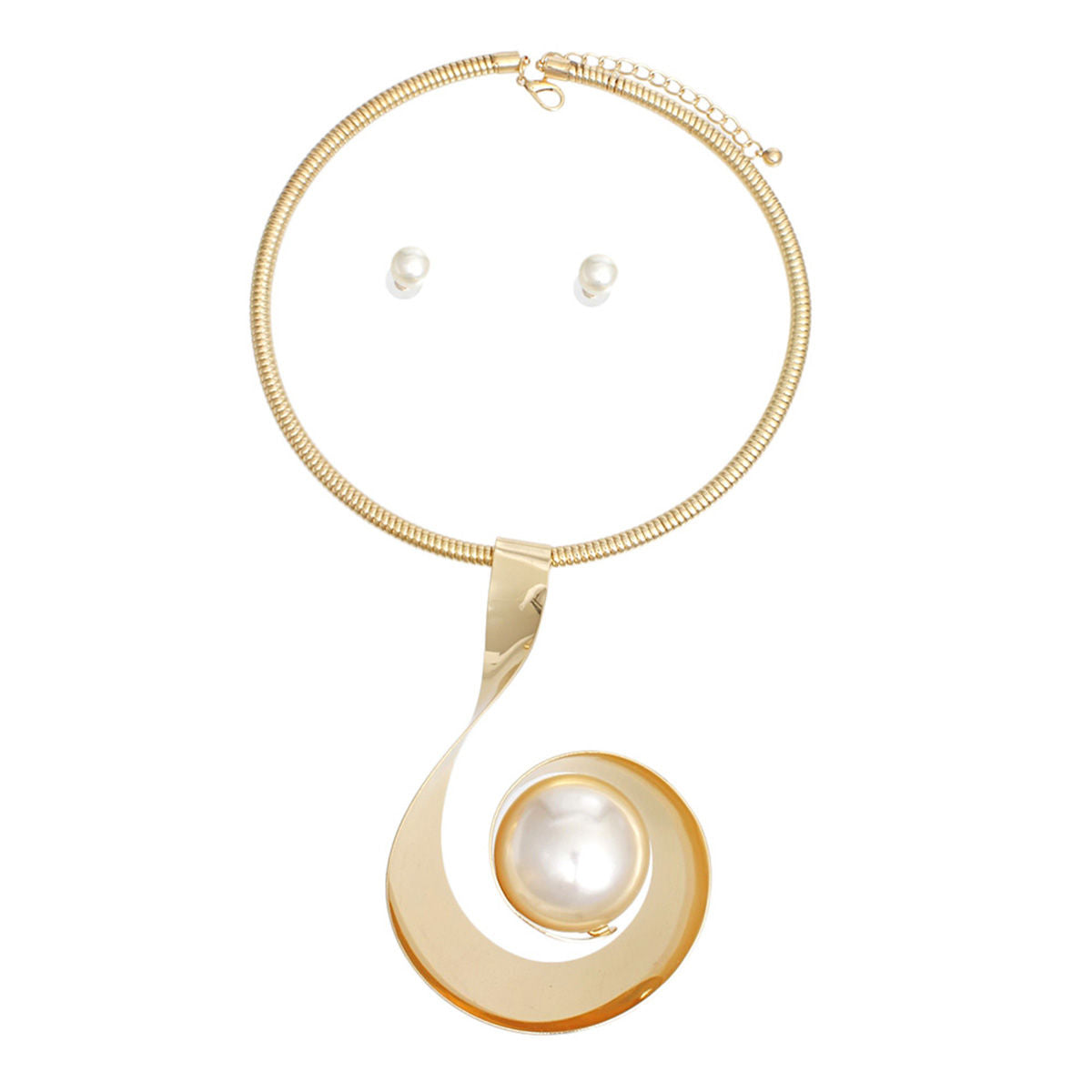 Necklace Gold Spiral Wave Pearl Pendant for Women