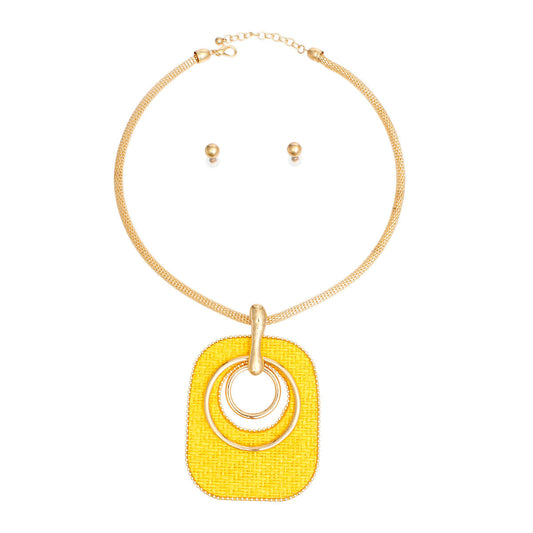 Pendant Necklace Quilted Yellow Raffia Set Women