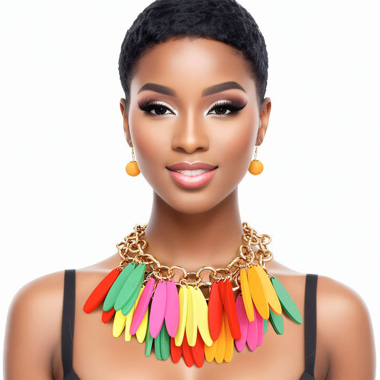 Choker Tribal Rainbow Wood Fringe Layered Set