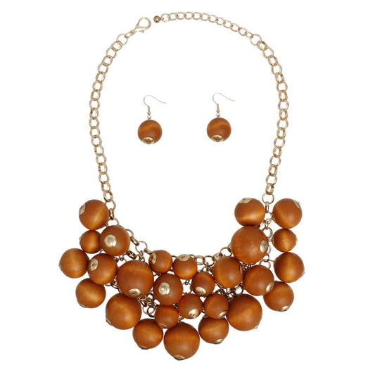Bib Chunky Brown Wood Bead Chainmaille Necklace