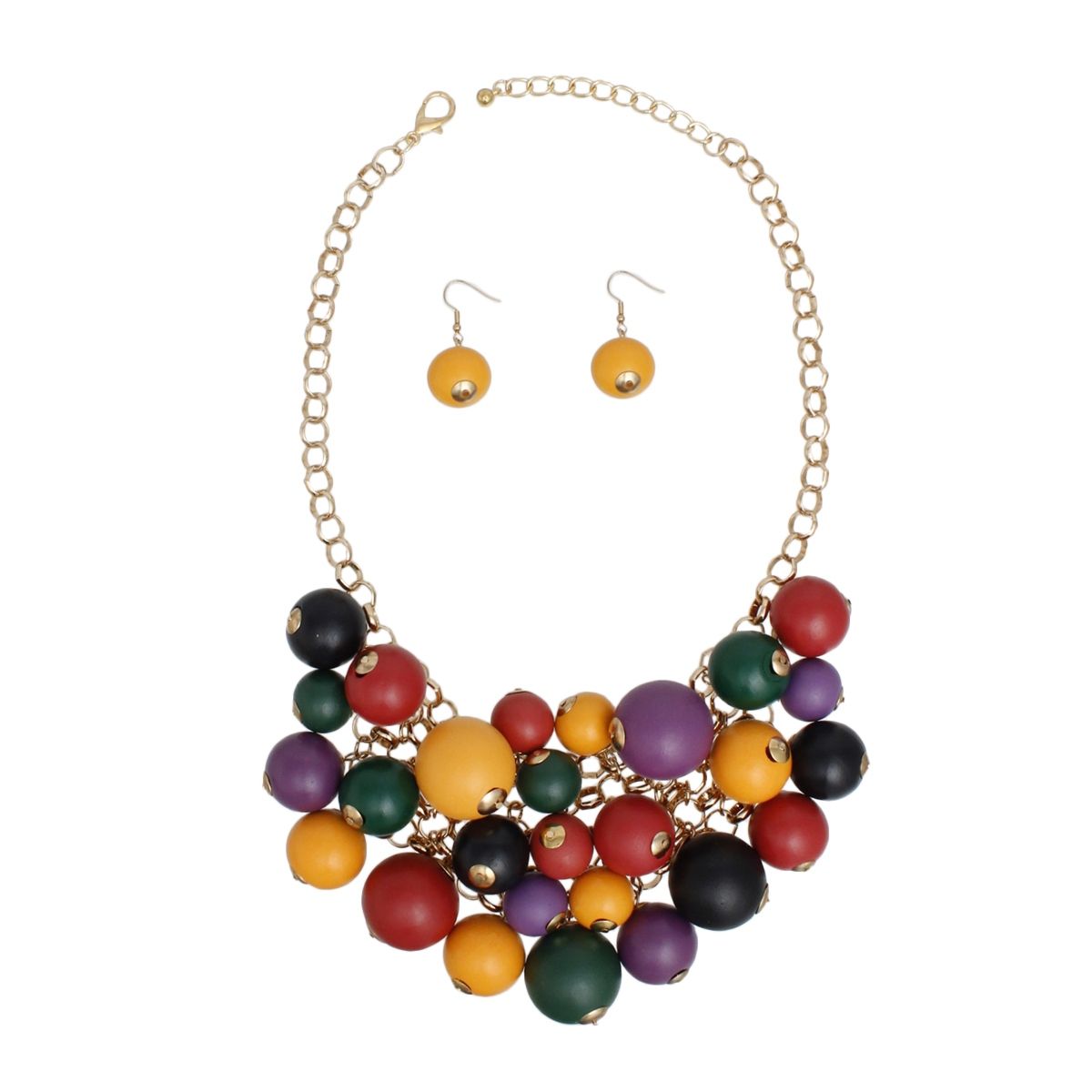 Bib Chunky Multicolor Wood Bead Chainmaille Necklace