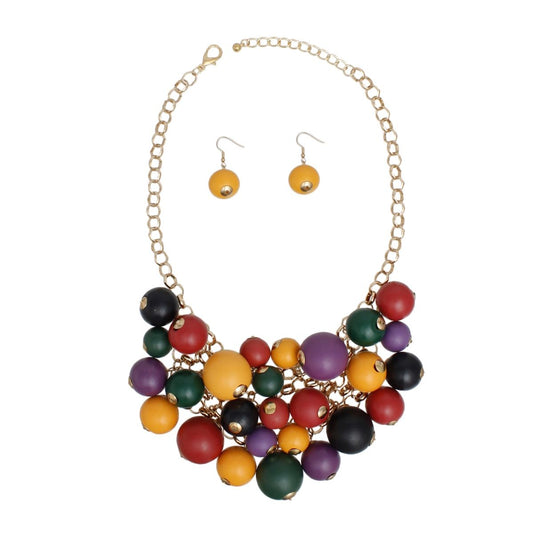 Bib Chunky Multicolor Wood Bead Chainmaille Necklace