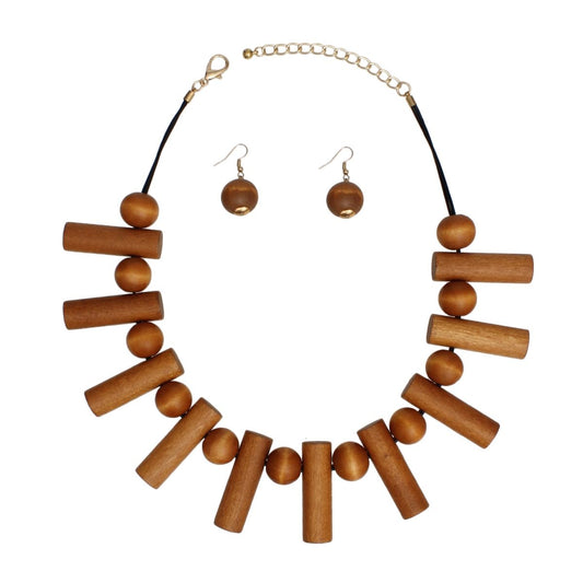 Collar Brown Wood Balanced Asymmetry Necklace