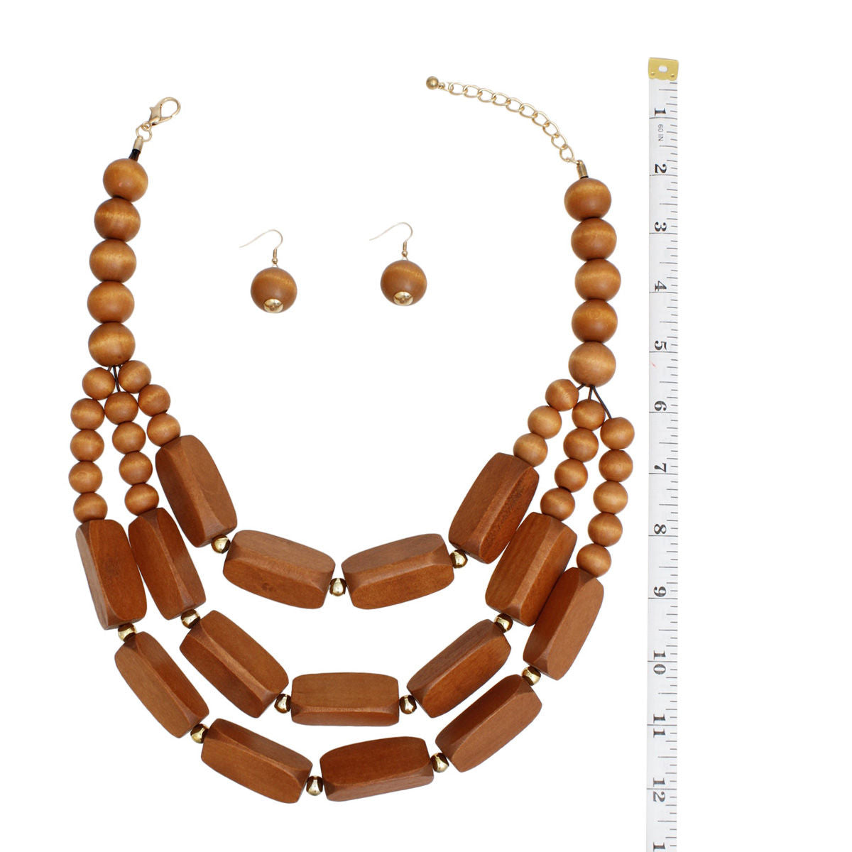 Beaded Necklace Brown Geo Wood Bead Set for Women