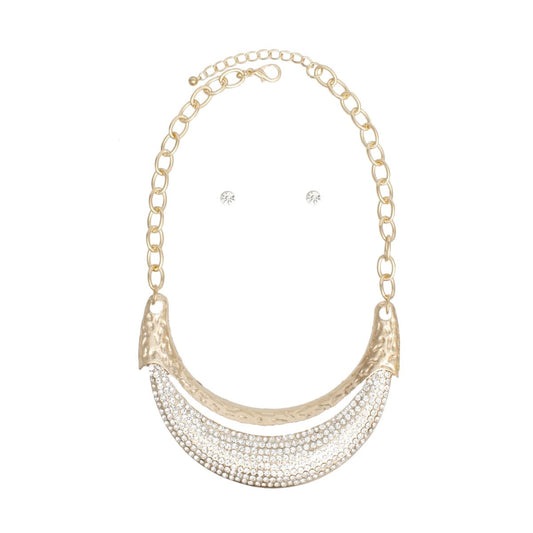 Bib High Shine Rigid Gold Plate Bling Necklace