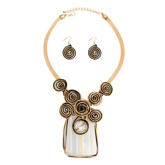 Necklace Vibrant White Striped Pendant Set Women