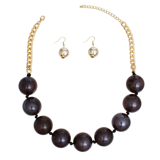 Necklace Black Marble Jumbo Ball Bead Set