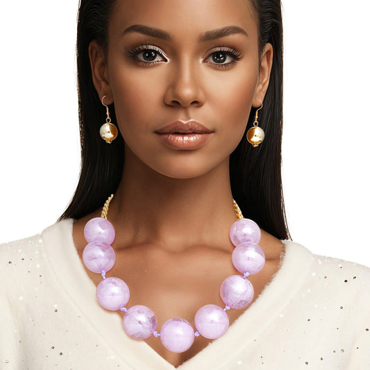 Necklace Purple Marble Jumbo Ball Bead Set