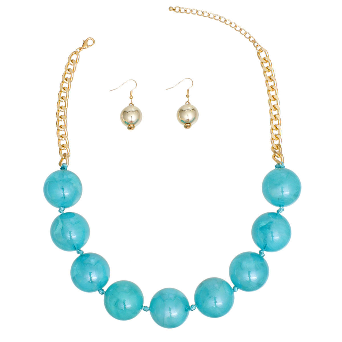 Necklace Teal Marble Jumbo Ball Bead Set