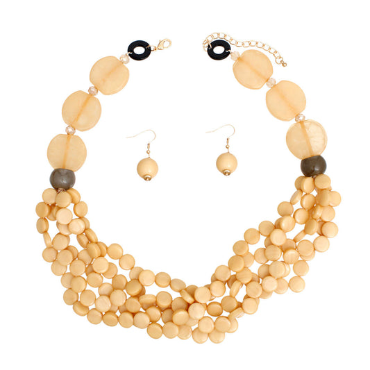 Necklace Retro Marbled Light Brown Bead Set Women