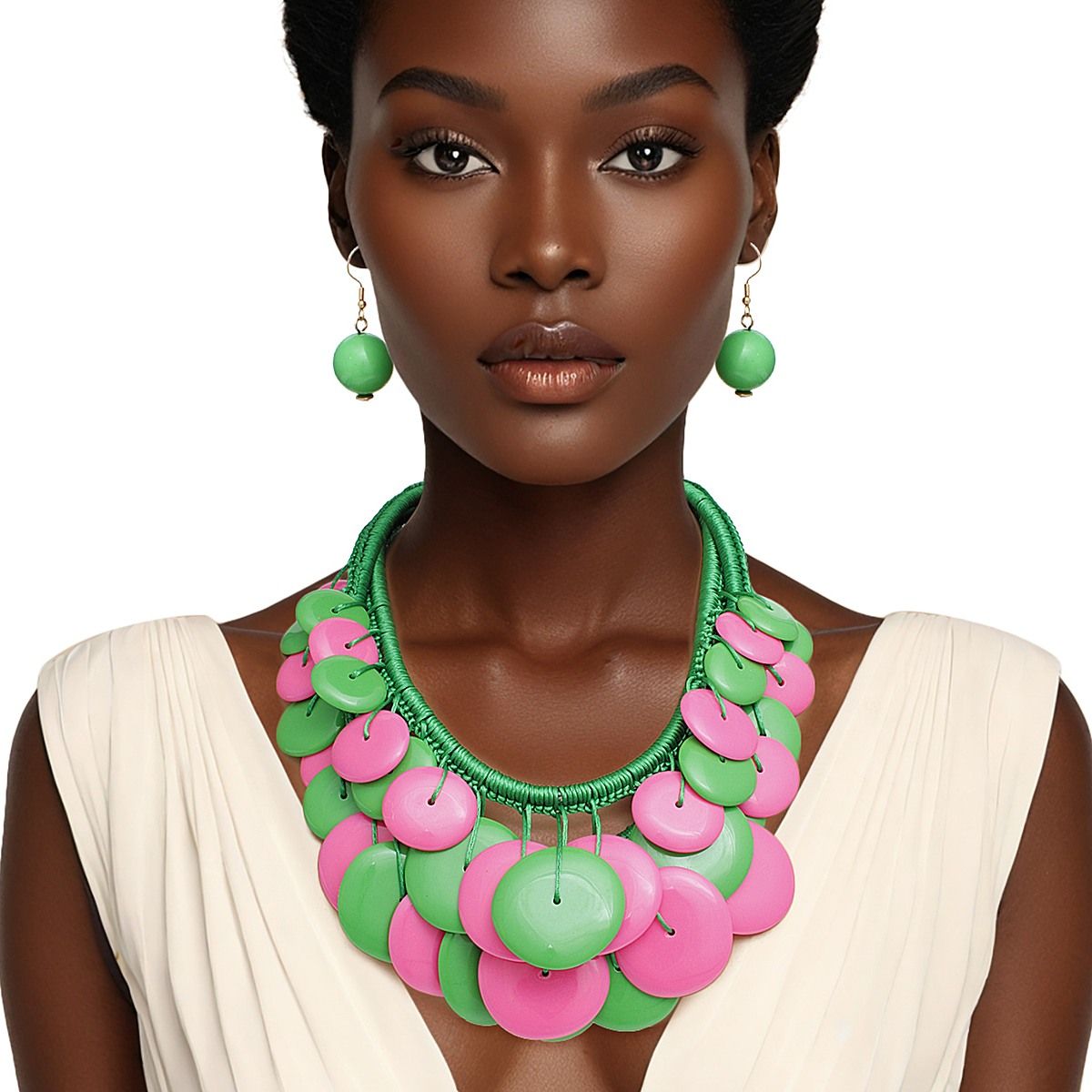 AKA Sorority Dramatic Long Cord Disc Necklace Set