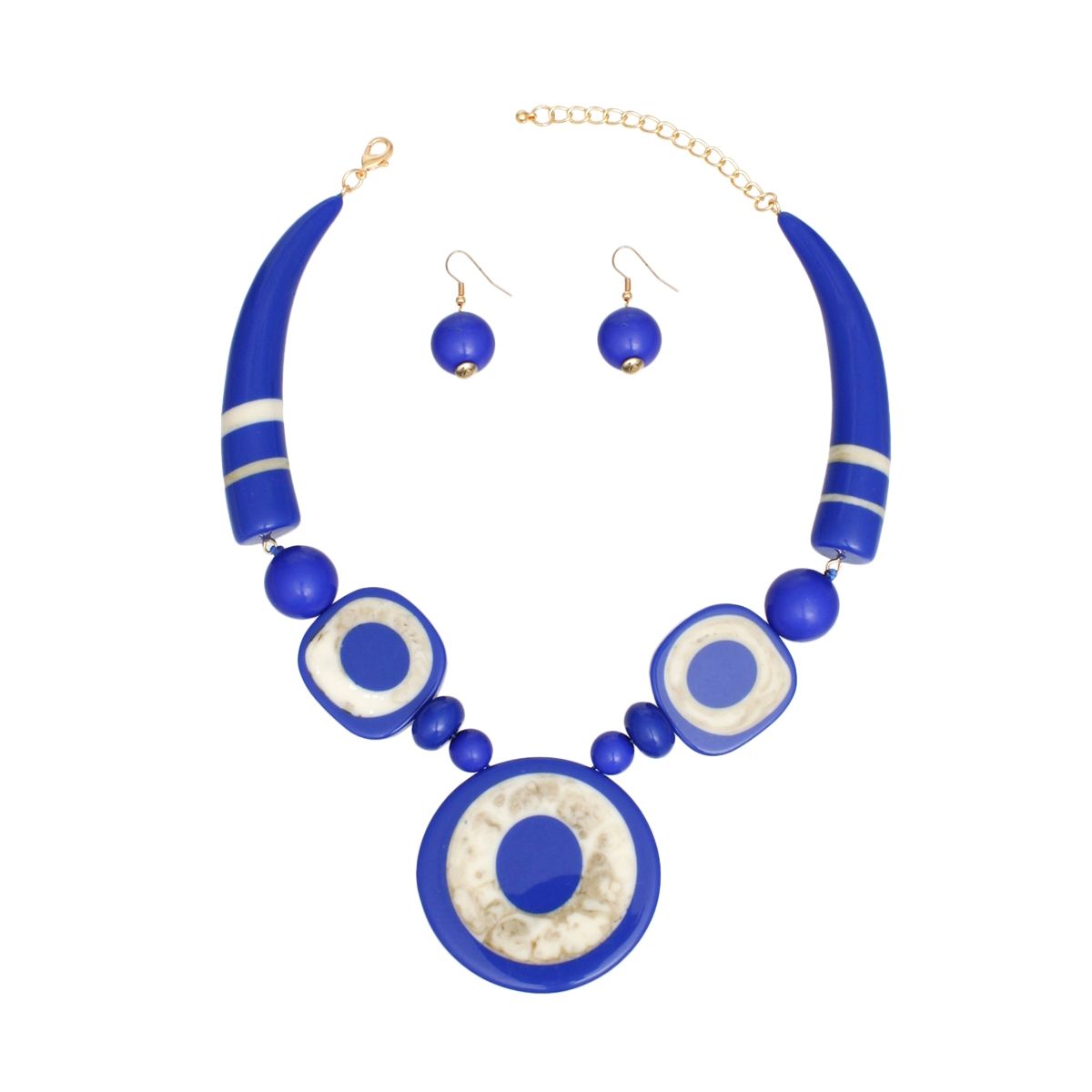 Tribal Horn Royal Blue Beaded Necklace for Women