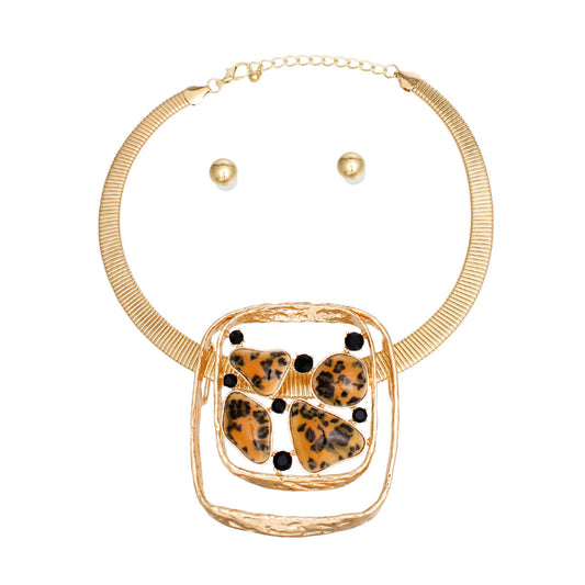 Necklace Leopard Pendant Gold Omega Set for Women