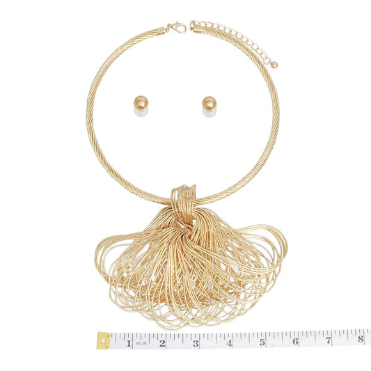 Pendant Gold Large Fanned Metal Wire Necklace