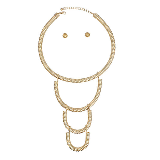 Bib Gold Rigid Coiled Spring U Drop Necklace