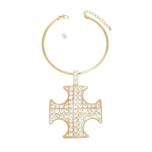 Pendant Gold Stone Cross Pattee Necklace for Women