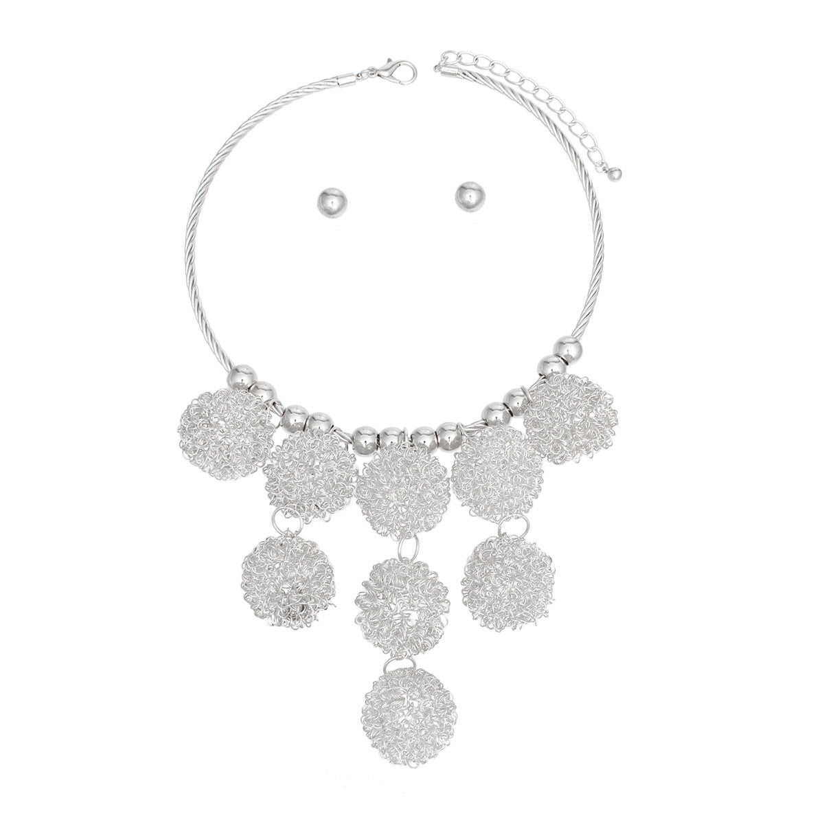 Collar Silver Metal Ball Drop Bib Necklace Women