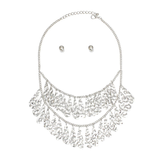 Bib Silver Tiered Teardrop Dangle Necklace Women