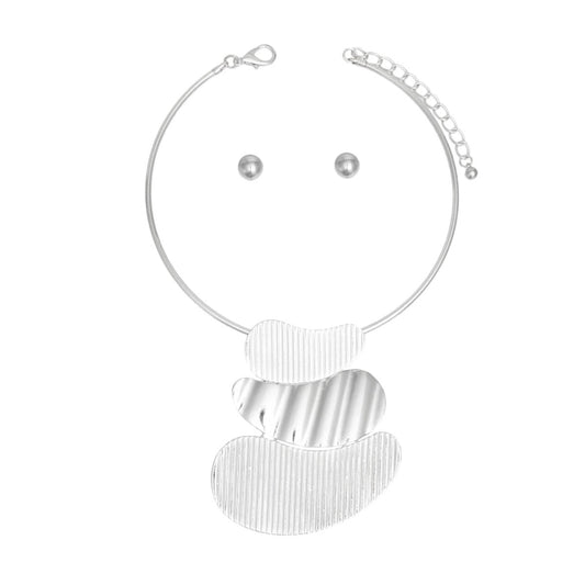 Pendant Silver Multi Fluid Texture Collar Necklace