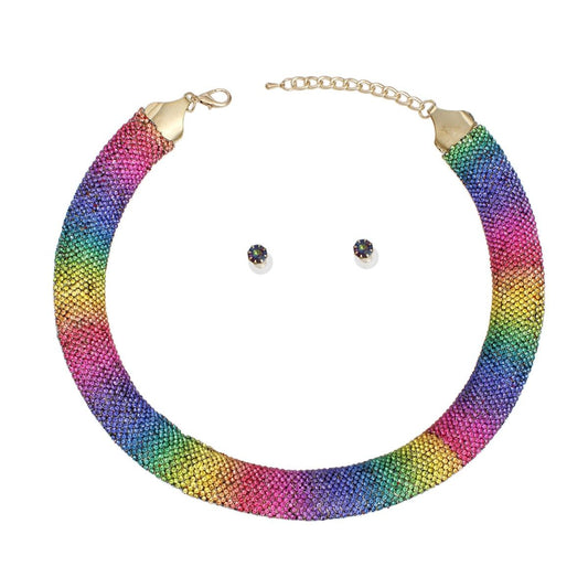 Collar Pave Rainbow Stone Torque Necklace Women