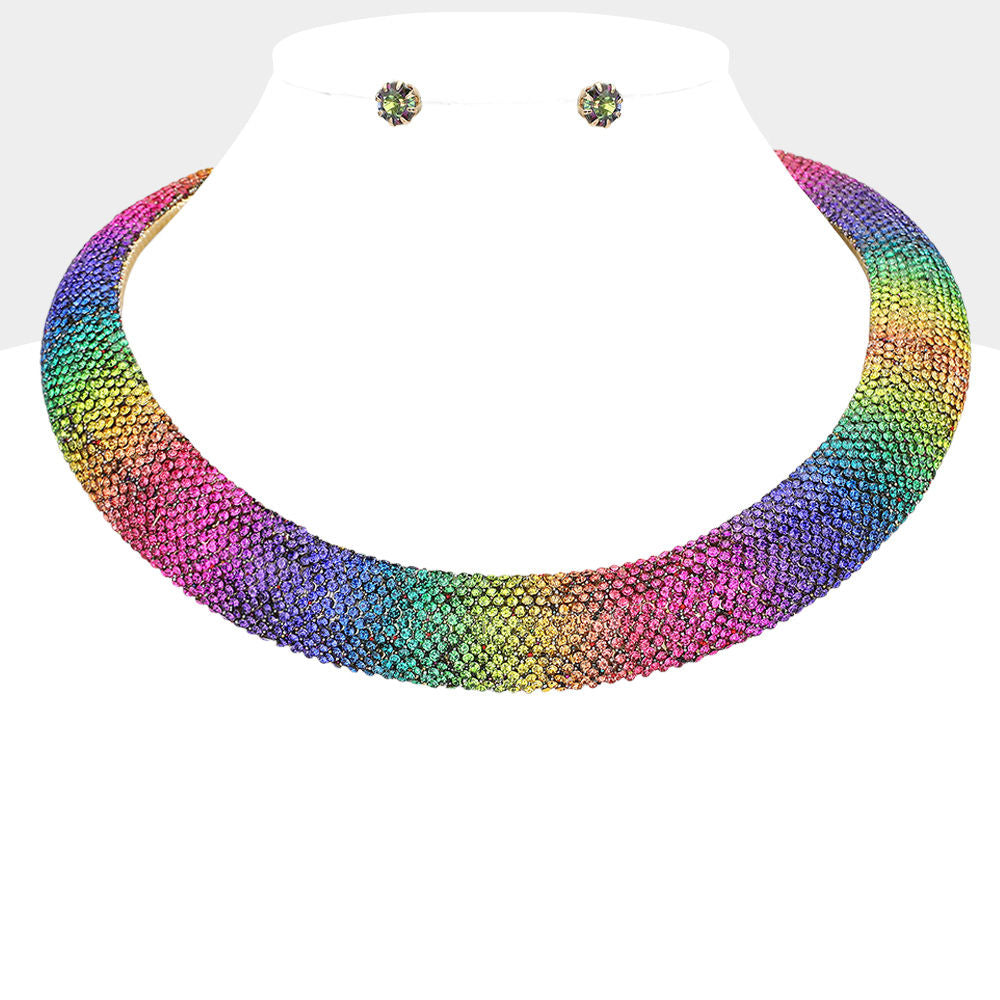 Collar Pave Rainbow Stone Torque Necklace Women