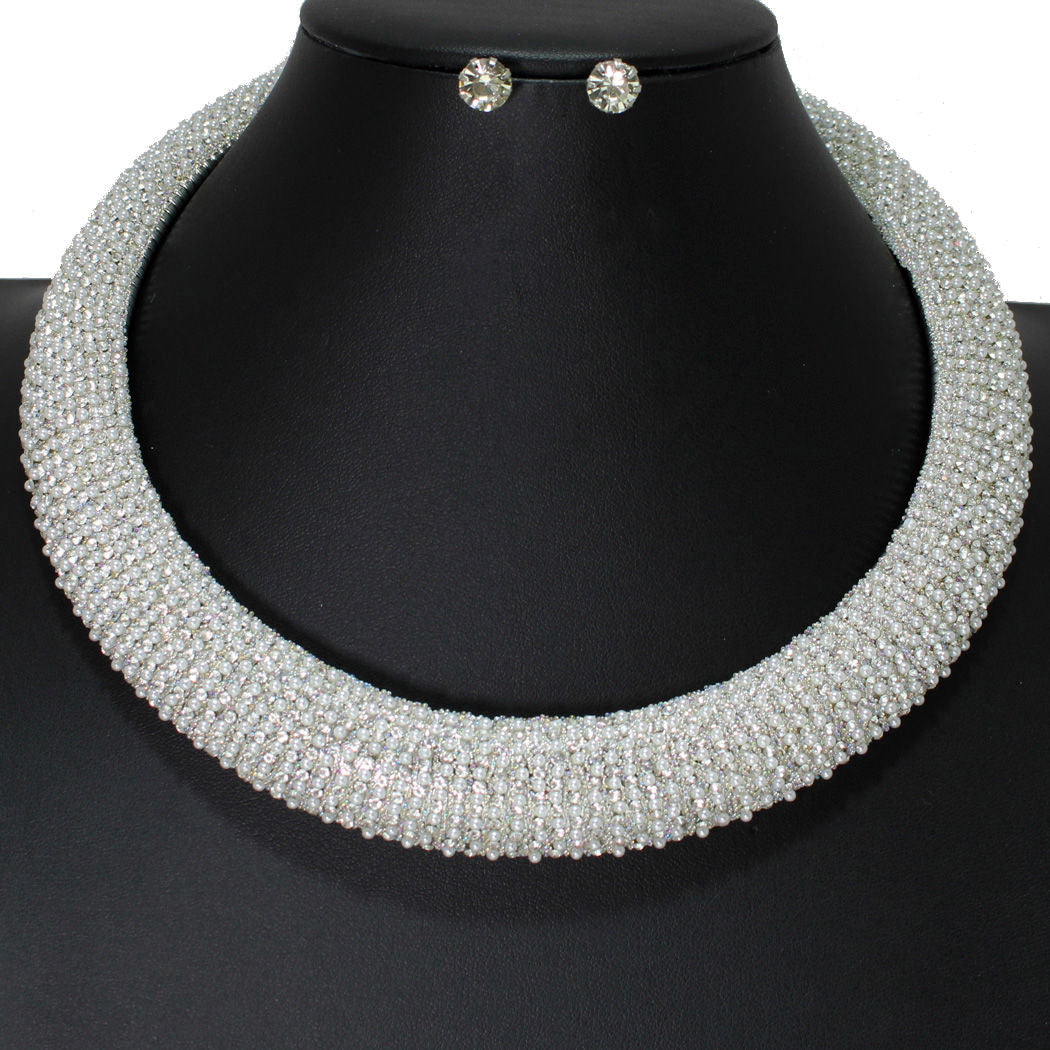 Collar Silver Pearl Stone Torque Necklace Women