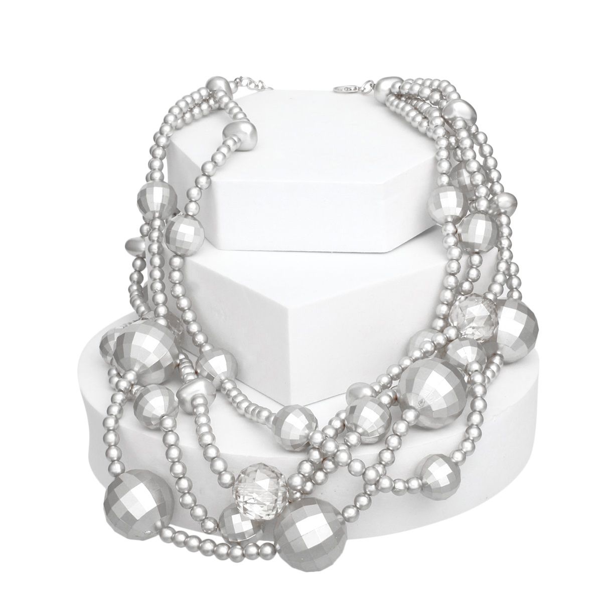 Necklace Matte Silver Disco Ball Bead Set Women