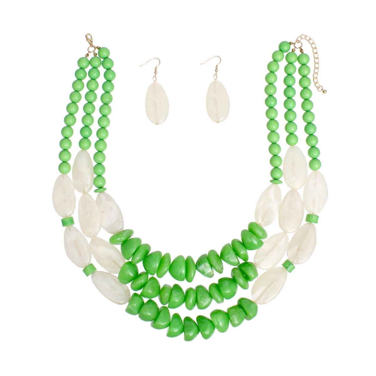 Beaded Green Stone 3 Layer Tribal Necklace Set