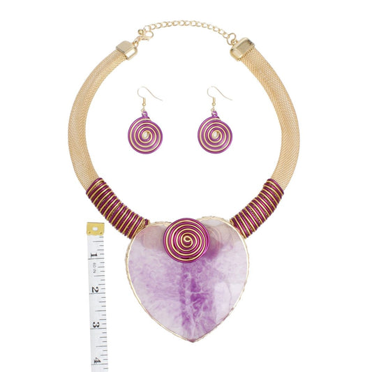 Collar Purple Large Resin Agate Slice Pendant Set