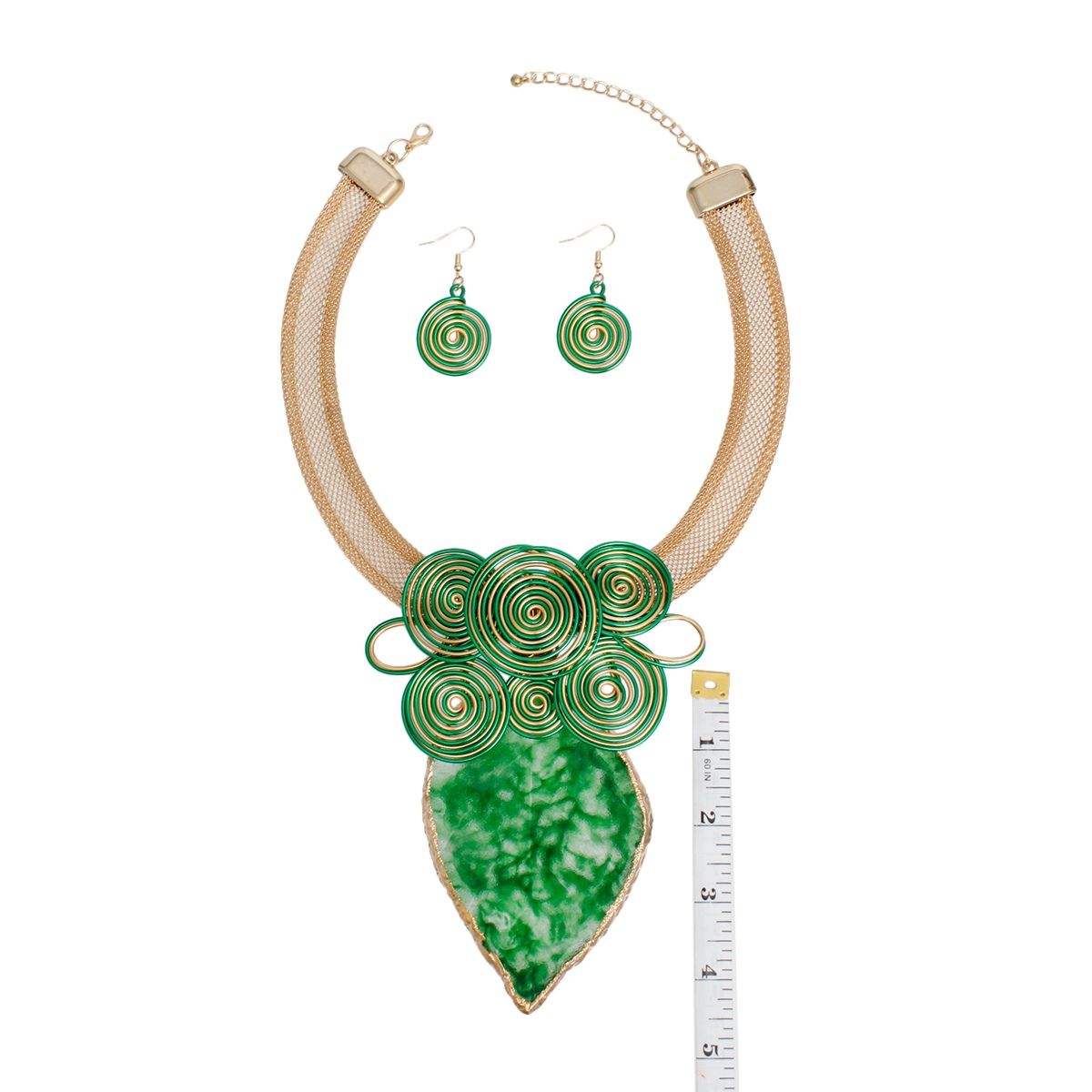 Pendant Green Resin Leaf Wire Tribal Necklace