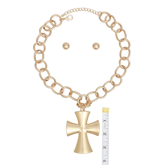 Pendant Chunky Matte Gold Cross Chain Necklace