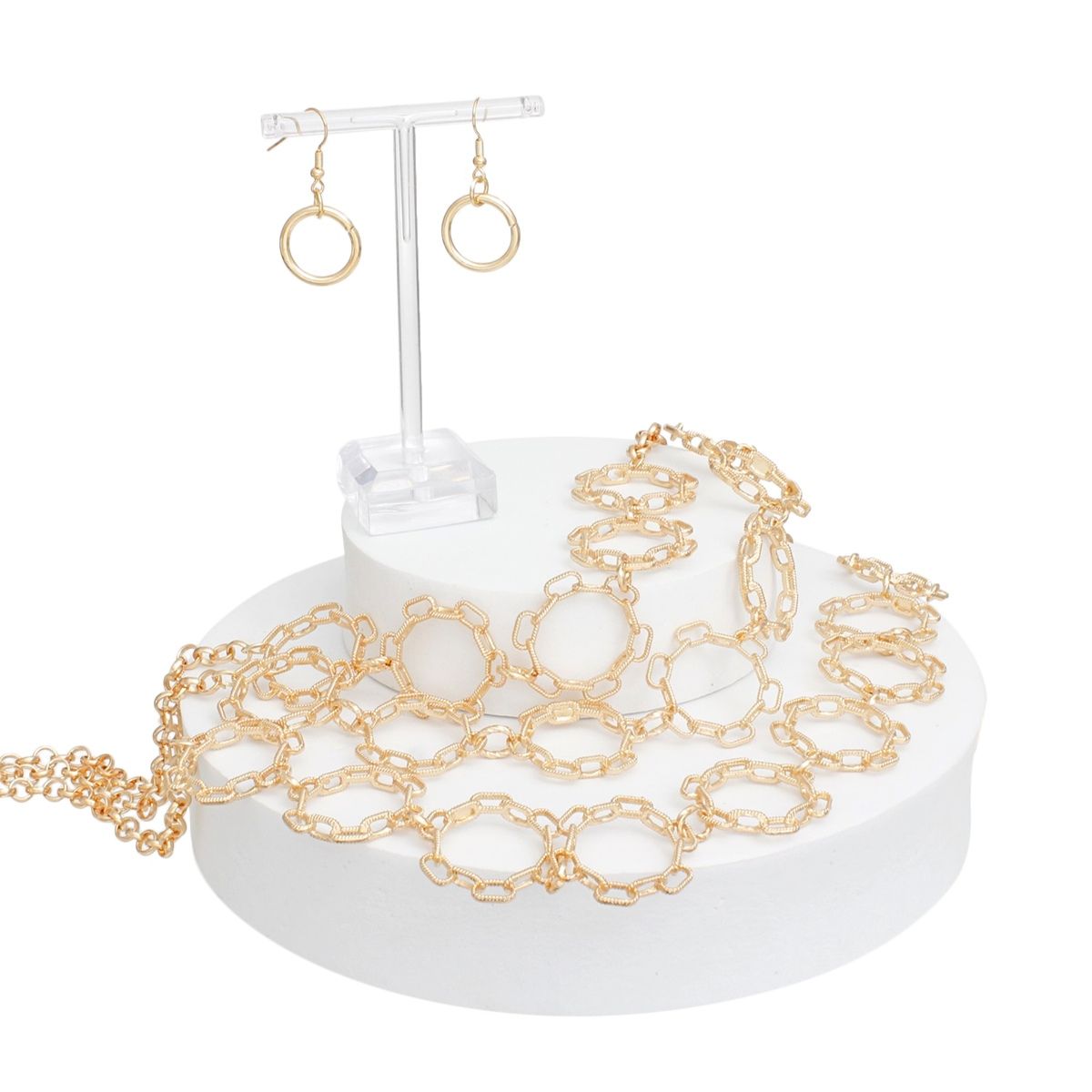 Chain Multi Row Multi Circle Gold Bib Necklace