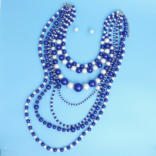 ZPB Sorority Blue White 7 Strand Pearl Necklace
