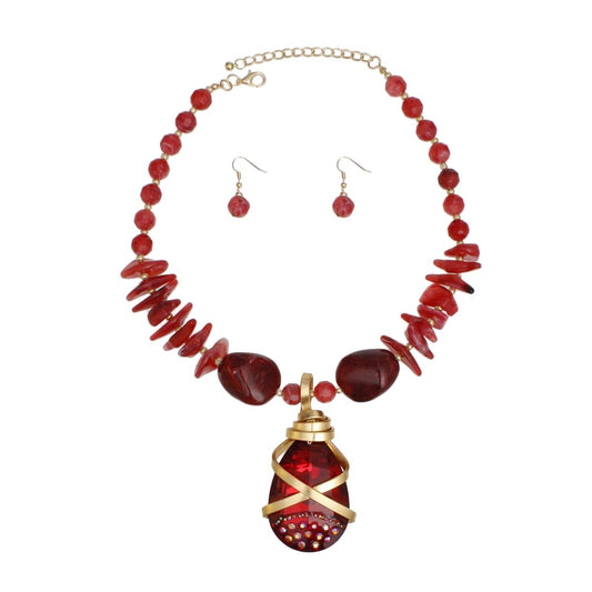 Pendant Red Stone Bead Teardrop Crystal Necklace