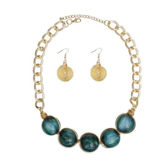 Collar Green Galactic Bead Gold Chain Necklace